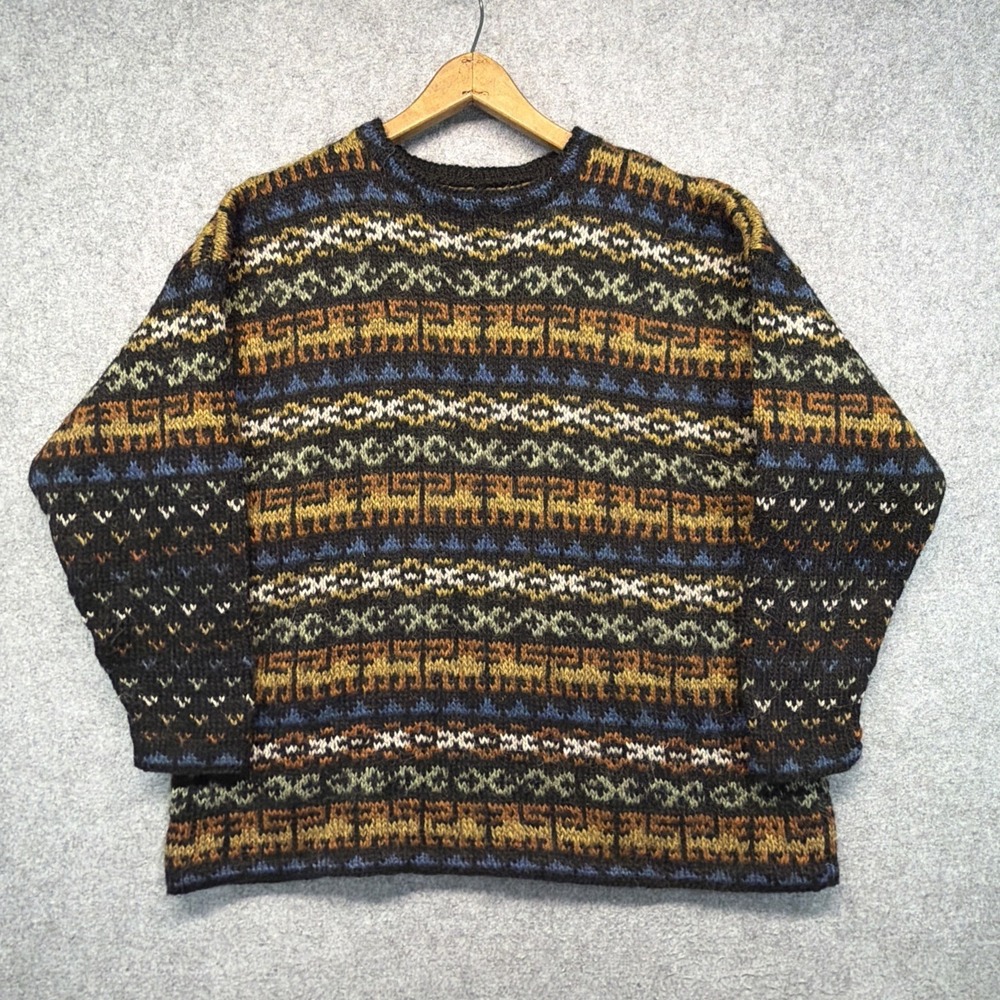Vintage Wool Alpaca Sweater Aztec Southwest Unisex XL